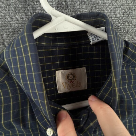 Viyella Green Blue Check Button Up Shirt Medium Cotton USA Made Long Sleeve - Picture 11 of 15